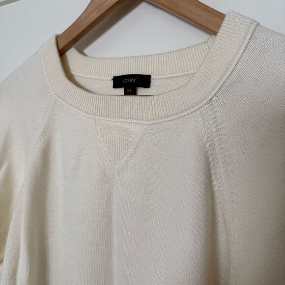 J Crew Sweater Womens Sz XL Ivory Knit Cotton Cashmere Pullover Preppy Comfort - Picture 3 of 12